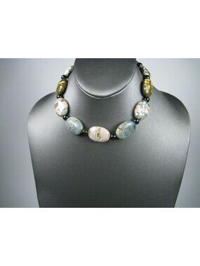 Jane Currin Original Hand Crafted Beaded Necklace Agate Stone Artisan Choker